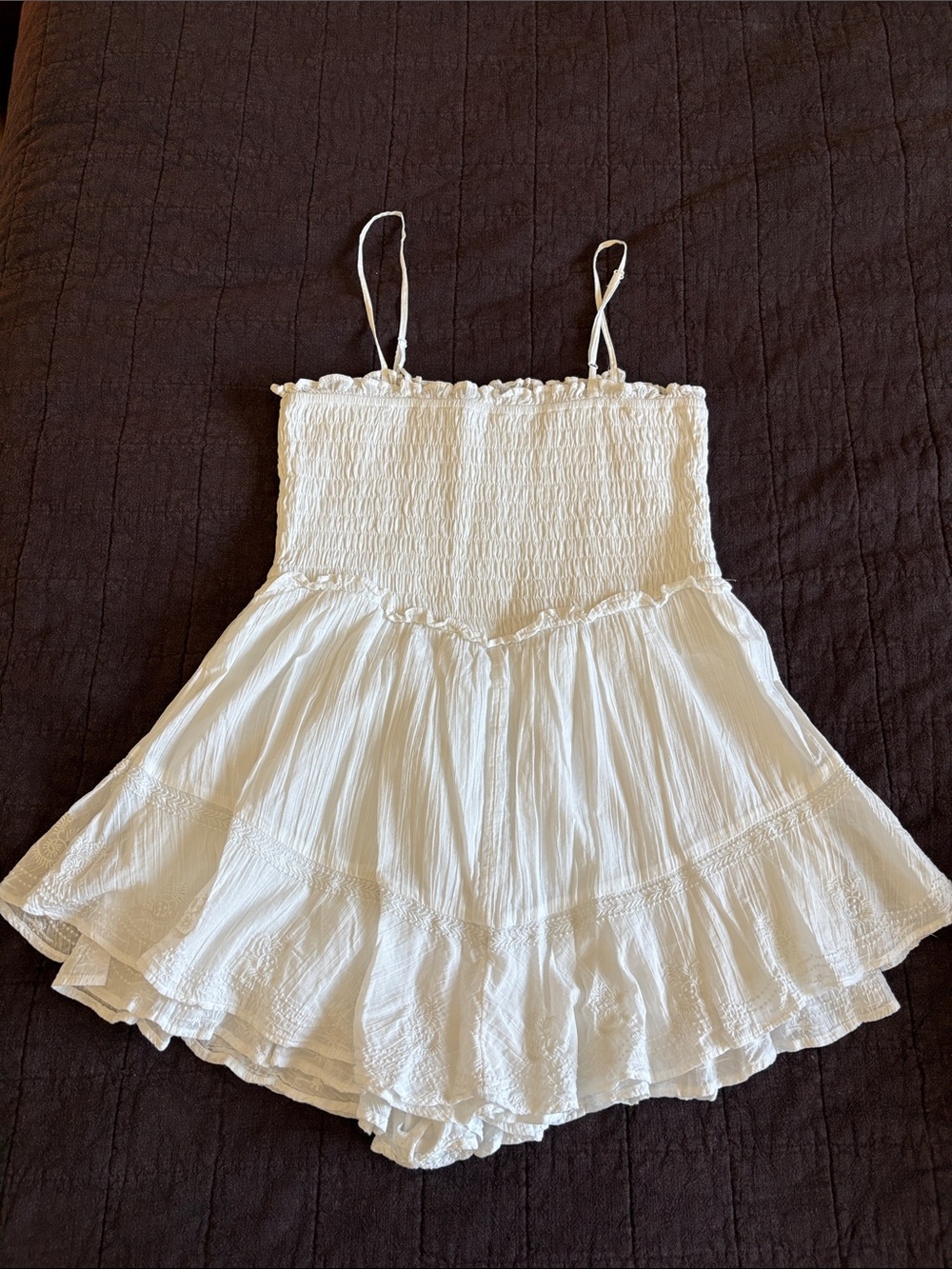 American Eagle Outfitters White Smocked Ruffle Mini Dress - Picture 4 of 7